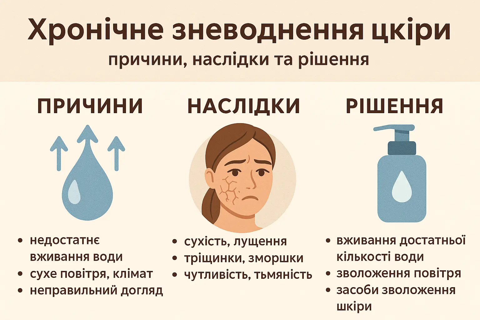 Хронічне зневоднення шкіри — причини, наслідки, рішення